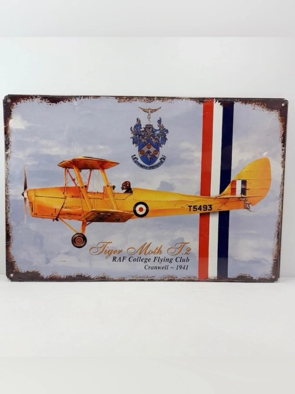 Vintage Tiger Moth T.2 Metal Sign – RAF College Flying Club Cranwell 1941 – New